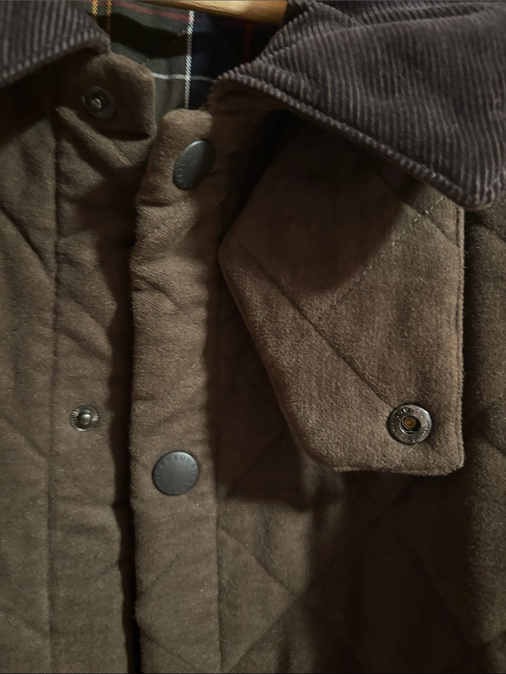 Barbour Quilted Dark Brown Jacket with Corduroy Collar - Picture 5 of 6